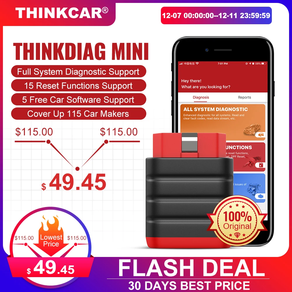 US $49.45 Thinkcar Thinkdiag Mini Obd2 Scanner Professional Bluetooth Auto Diagnostic Tool Code Reader Easydiag Obd 2 Automotive Scanner