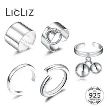 LicLiz, 925 пробы, серебряные, открытые, регулируемые, каффы, кольца для женщин, Круглый Круг, кольцо, ювелирное изделие, Anillos Plata 925 Para Mujer LR0323