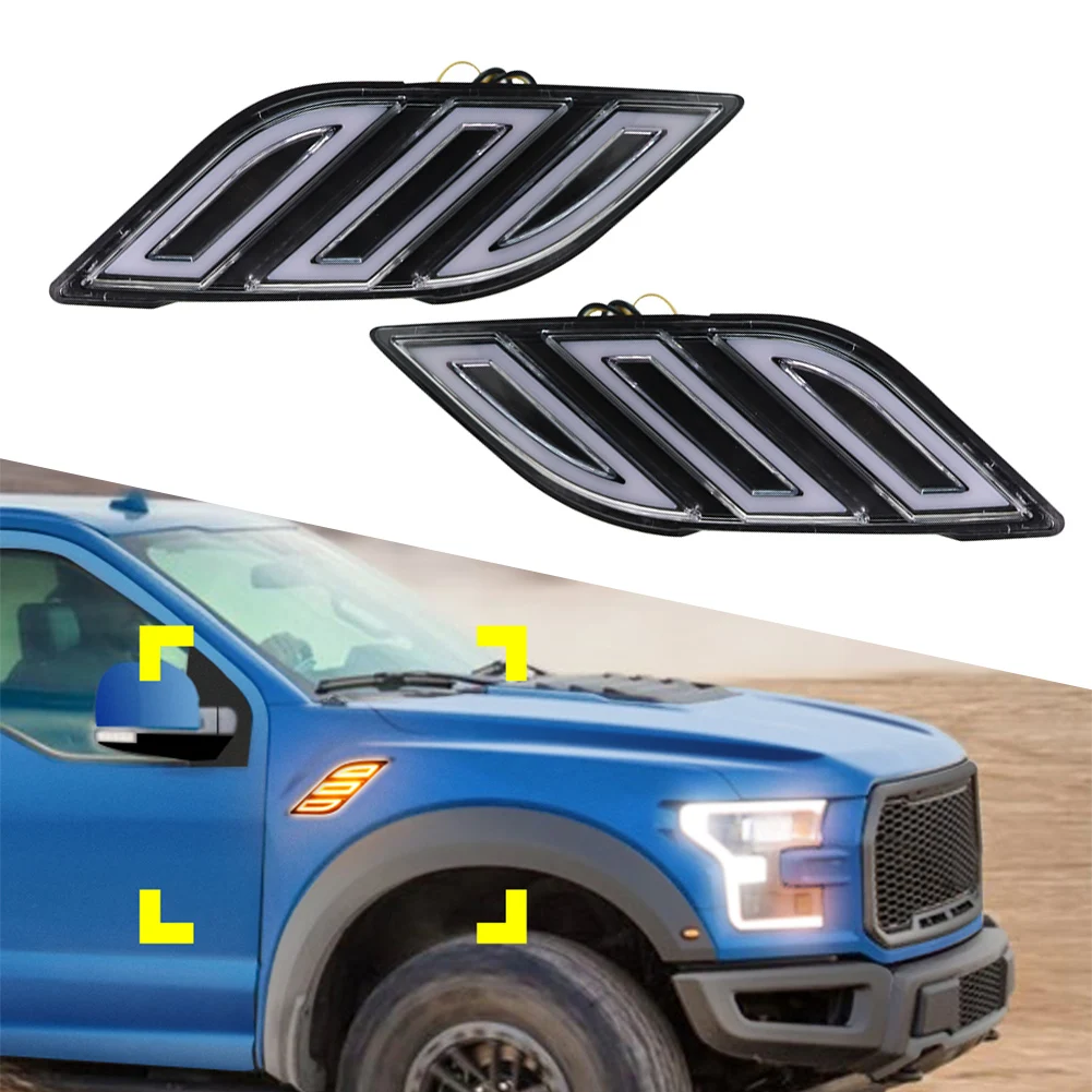 

1Pair Car Double Color LED Daytime Running Lights DRL For Ford F-150 2018 2019 Raptor Turn Signal Lamp