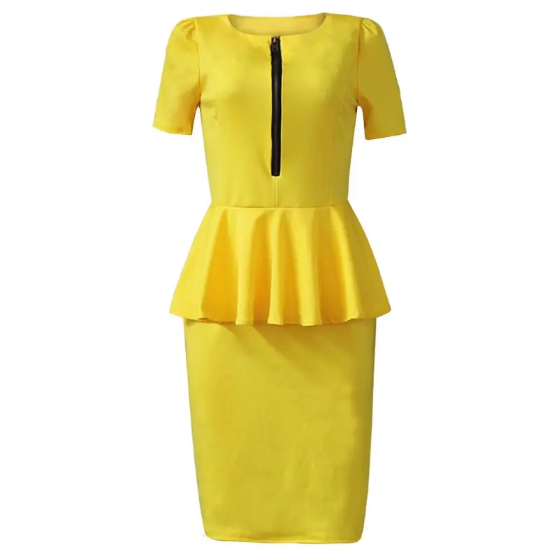 

Womens Short Sleeve Office Wear Peplum Bodycon Dress Skirt Casual Elegant Zipper X5XE
