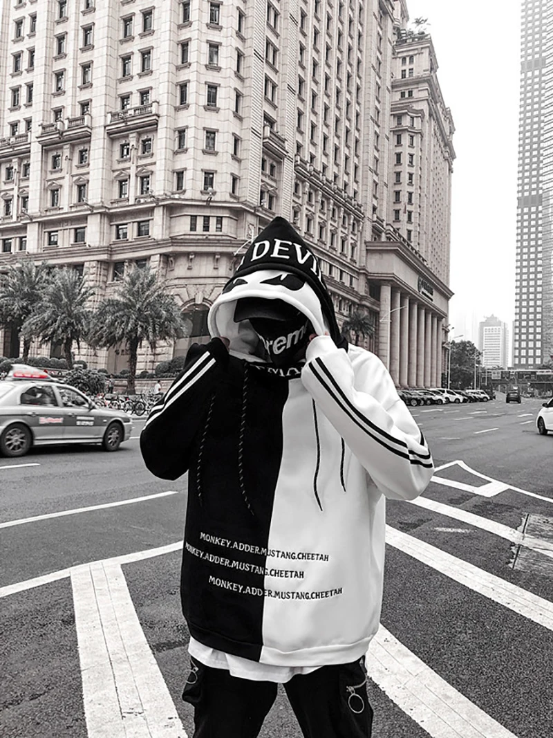 white fur Mooregwood мужские толстовки Harajuku High Street Свободные толстовки топы высокого качества сшитые двойные кепки мужские Парные толстовки свитшоты - Цвет: white fur