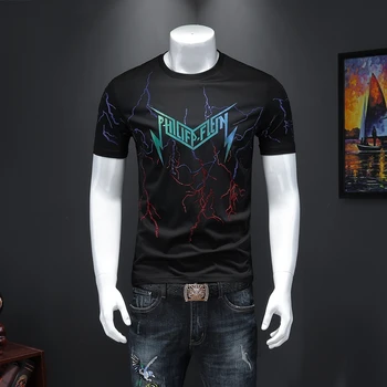 

High Quality Lightning Print T Shirt Men Summer Cotton Casual Streetwear Harajuku Fashion O-Neck 2020