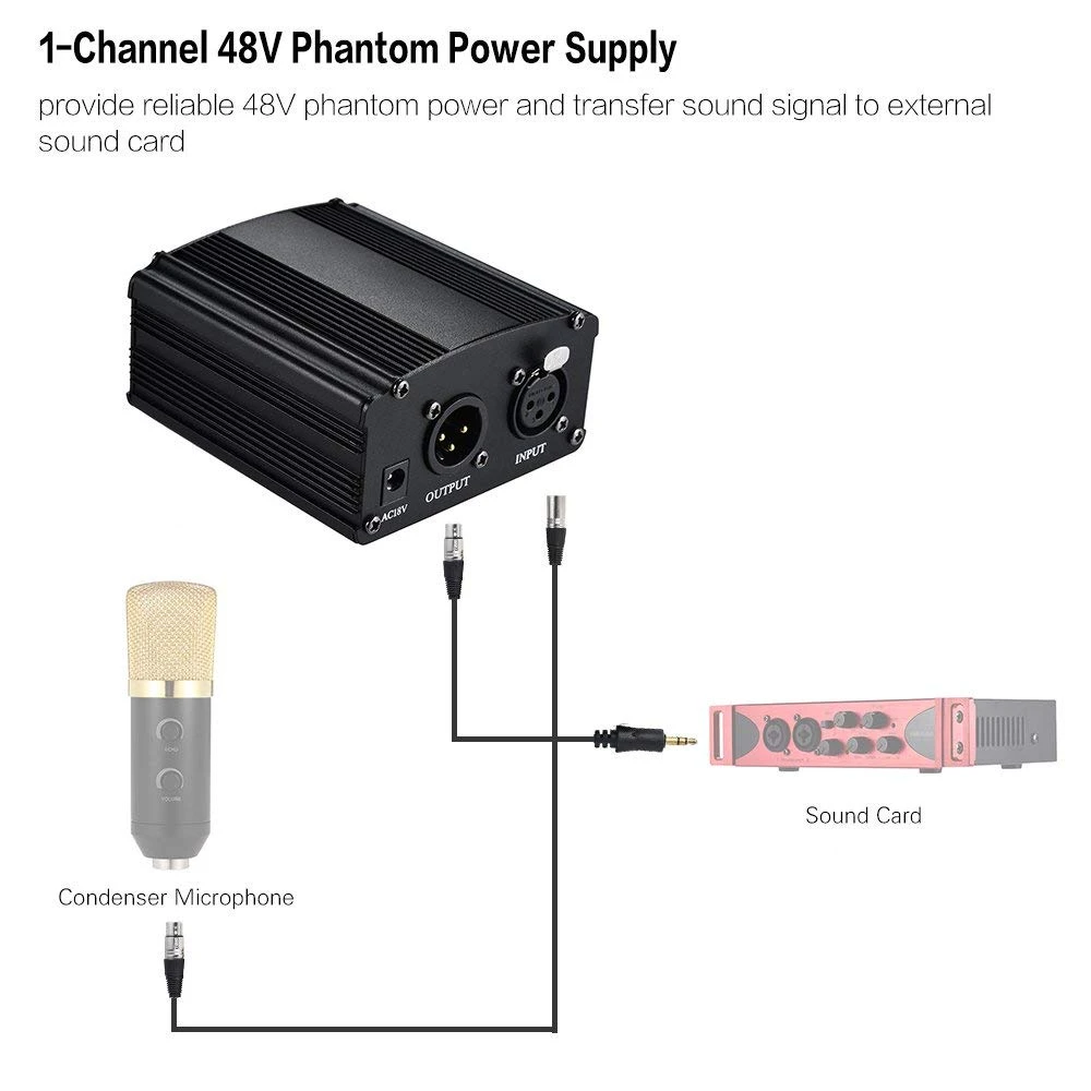 Микрофон на расстоянии 1-канал 48В Питание+ адаптер AU US EU Plug для любого конденсаторный микрофон для записи