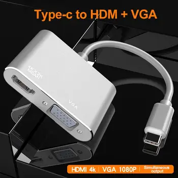 

USB 3.1 Type-C Male to 4Kx2K HDMI VGA Female Hub Adapter Cable Cord for MacBook Switcher docking station