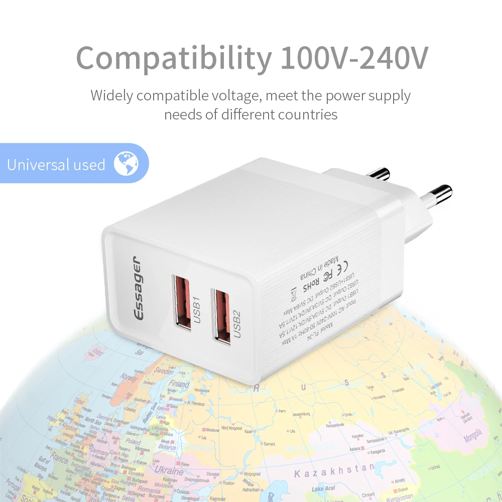Essager 36 Вт Быстрая зарядка 3,0 USB зарядное устройство QC3.0 QC ЕС вилка турбо адаптер Путешествия стены быстрое зарядное устройство для телефона для Xiaomi iPhone samsung