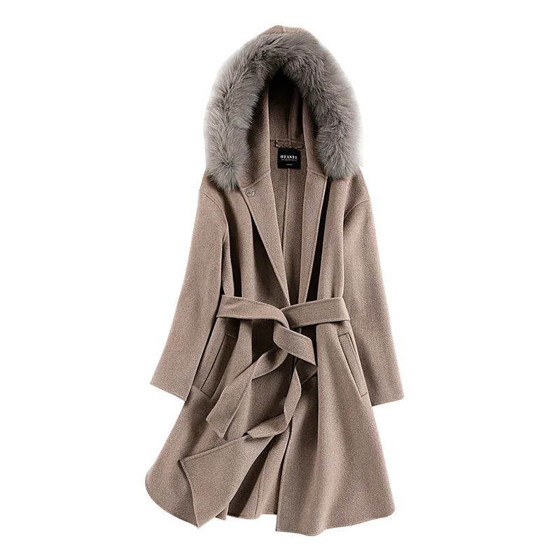 Воротник из натурального Лисьего меха, двустороннее кашемировое пальто ...