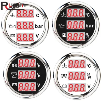 

52mm 2'' Universal 3 in 1 Multi-Function Digital Gauge Fuel/Water Level,Water temp,Oil Press,tacho,Holding Tank 9-32V With Alarm