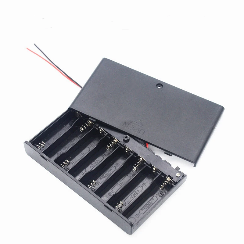 

600pcs/lot 8 X 1.5V AA CELL Battery Holder Storage Box Case standard 12V AA Batteries with ON/OFF Switch Wires Cover Shell