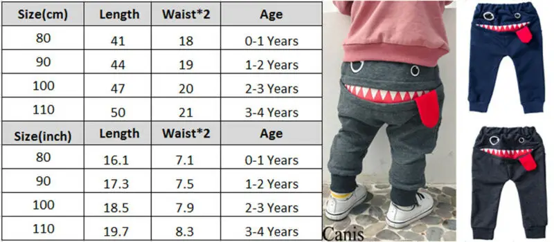 0-4T Новинка, штаны с принтом «Большая пасть чудовища» для маленьких мальчиков леггинсы, брюки модные мягкие дышащие длинные штаны