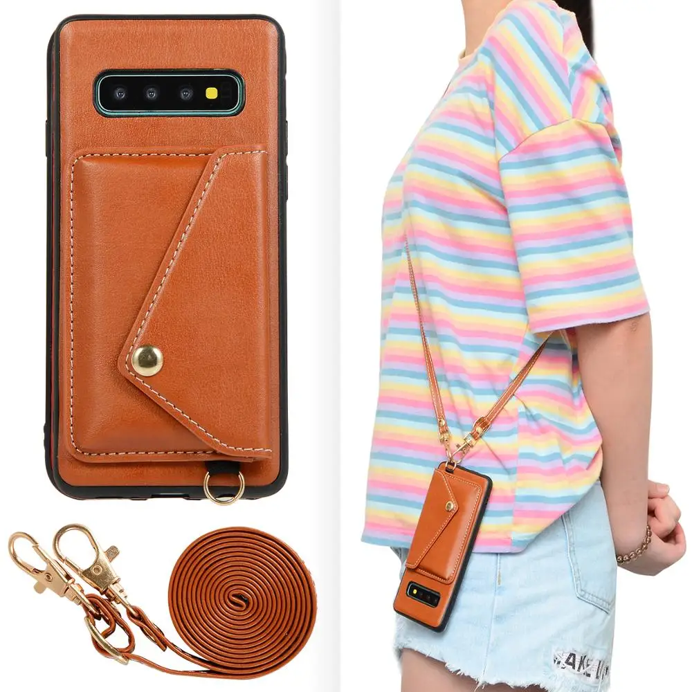 

Fashion Card Bag Leather Strap Handbag Purse Case Cover For Iphone XS Max XR X 8 7 6 Plus Samsung Galaxy Note 9 S10/9 Plus S10E