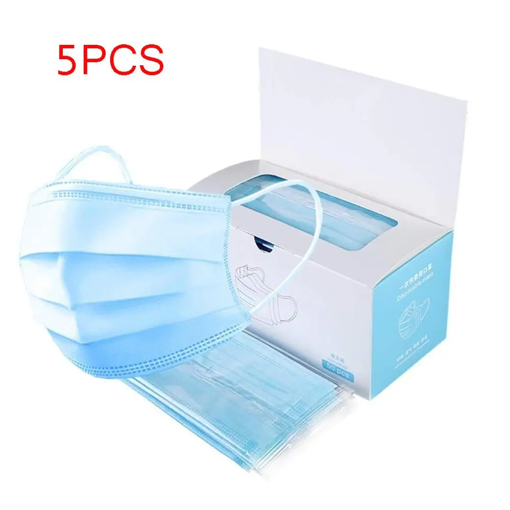 

5/1 pcs Solid Color Face Mouth Masks Non Woven Disposable Anti-Dust Earloops Masks
