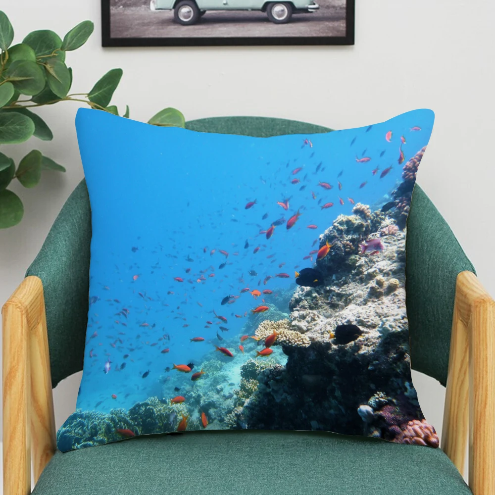 

Ocean Fish World Pattern Cushion Cover For Sofa Home Decor Ocean World Pillow Cover For Car Home Room Bed Decorative Pillowcase