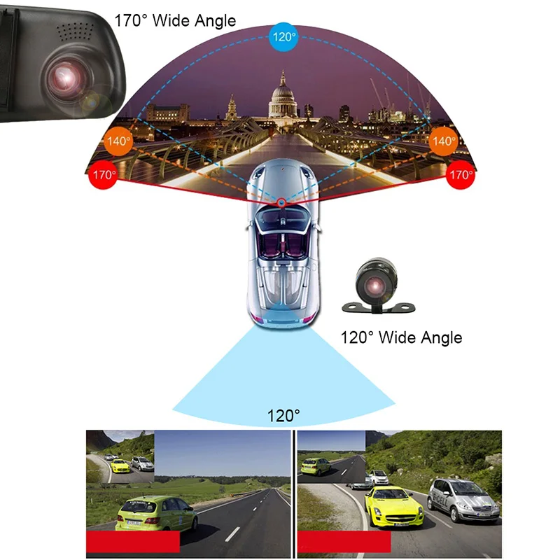 Автомобильная dvr камера, видеорегистратор, авто 4," Full HD 1080 P, зеркало заднего вида, видеорегистратор, цифровой видеорегистратор, ночное видение, двойной объектив, регистратор