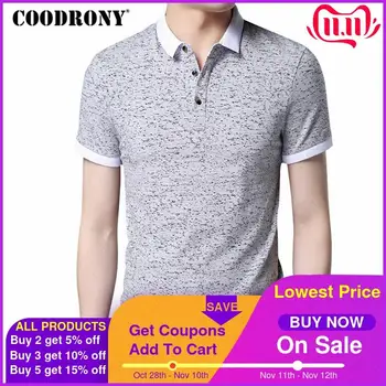 

COODRONY Small Turn-down Collar Top Homme Casual Print Tee Short Sleeve T Shirt Men Brand Clothing Slim Fit Cotton T-Shirt S7643