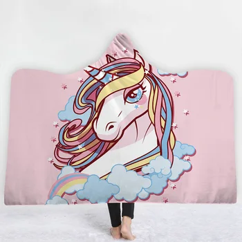 

q1 Printing Sherpa Throw Hooded Blanket Wearable Winter Warm Fleece Bedding Office Quilts Soft Adults Travel Hooded Blankets