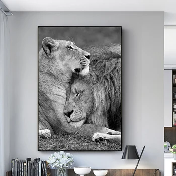 

African Wild Lion Posters and Prints Black and White Canvas Painting Animal Wall Pictures for Living Room Decoration Unframed