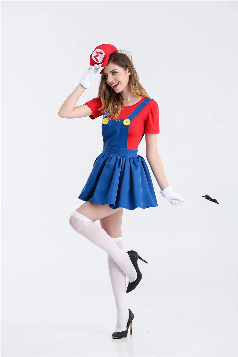 Для взрослых, костюм Супер Марио Луиджи, сантехник, косплей, для женщин, девочек, на Хэллоуин, нарядное платье, вечерние костюмы - Цвет: red