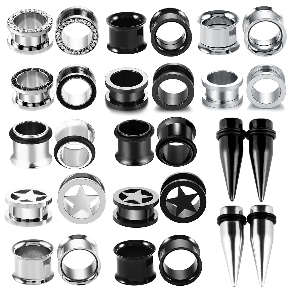 

2pcs/lot Steel Ear Flesh Tunnel Plugs Anodized Without Thread Double Flared Hollow Screw Earlet Gauges Expander Piercing Jewelry