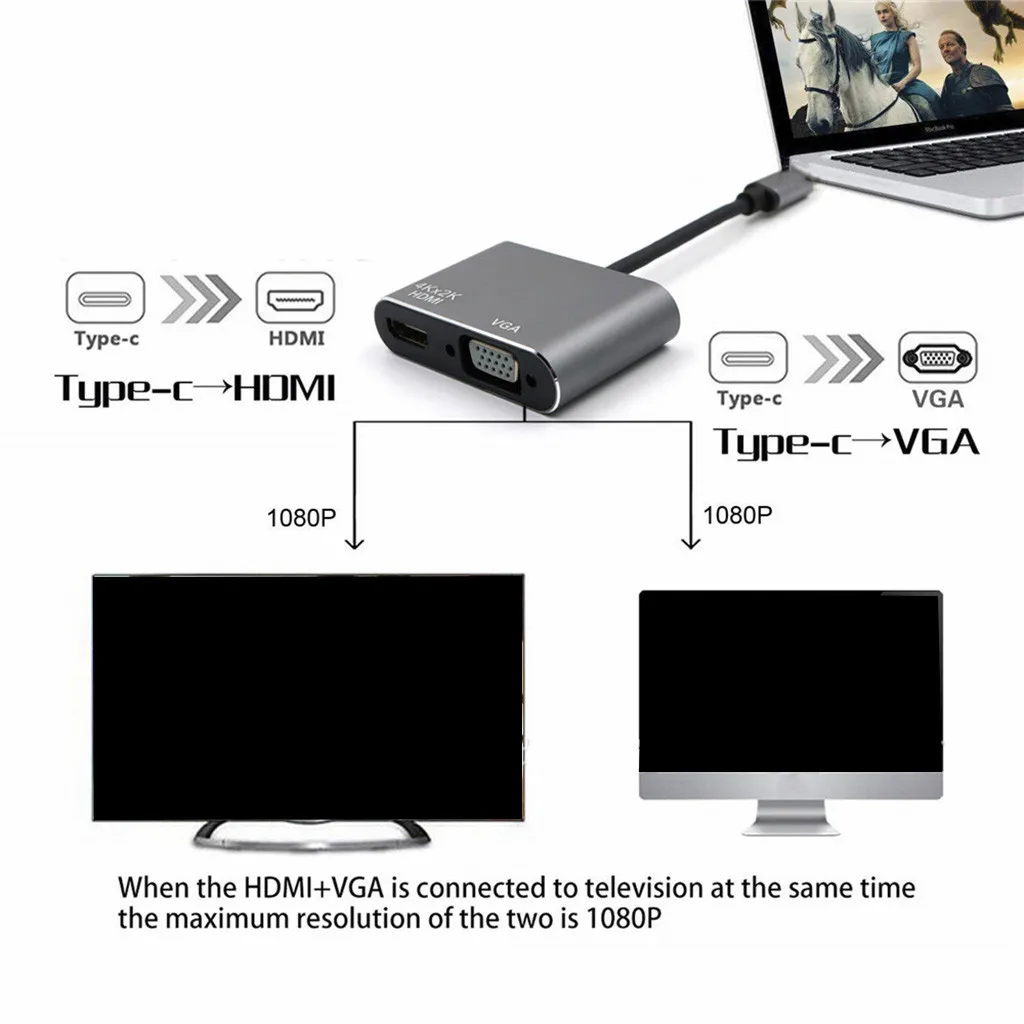2 в 1 Usb type C до 4k Hdmi Vga T круг type C Usb-c преобразователи видеосигнала адаптер usb-концентратор компьютерный хаб ноутбук концентратор