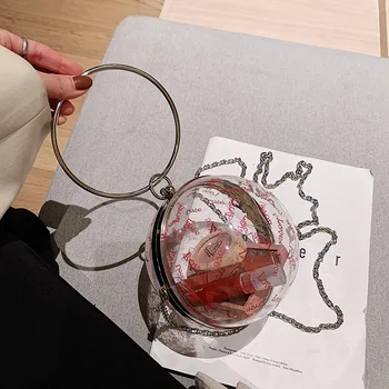 

Evening Bags Acrylic Fashion Women Metal Handle Transparent Ball Shoulder Bag Cute Bear Letter Printing Small Clutch Bag #45