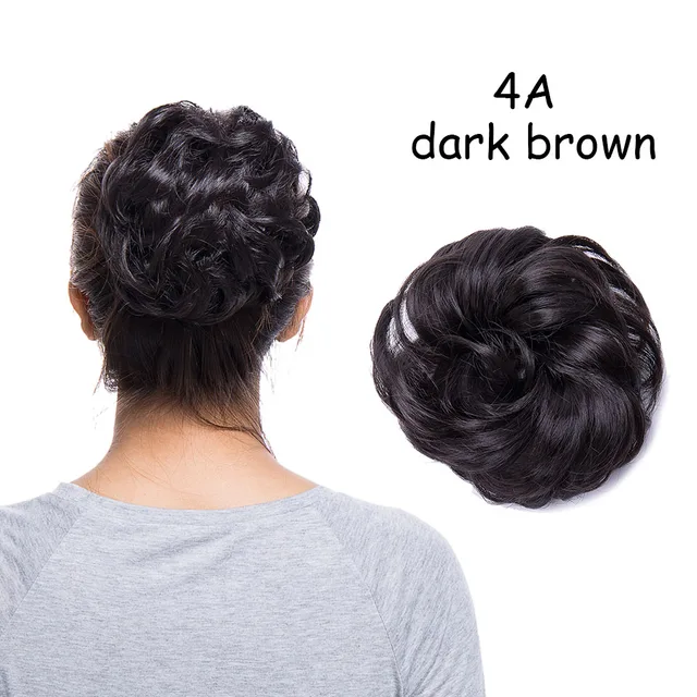 BENEHAIR Messy Hair Bun Scrunchy Curly Hair Chignon Women Chignon Synthetic Hair Extensions Updo Donut Hairpieces Fake Hair dark brown