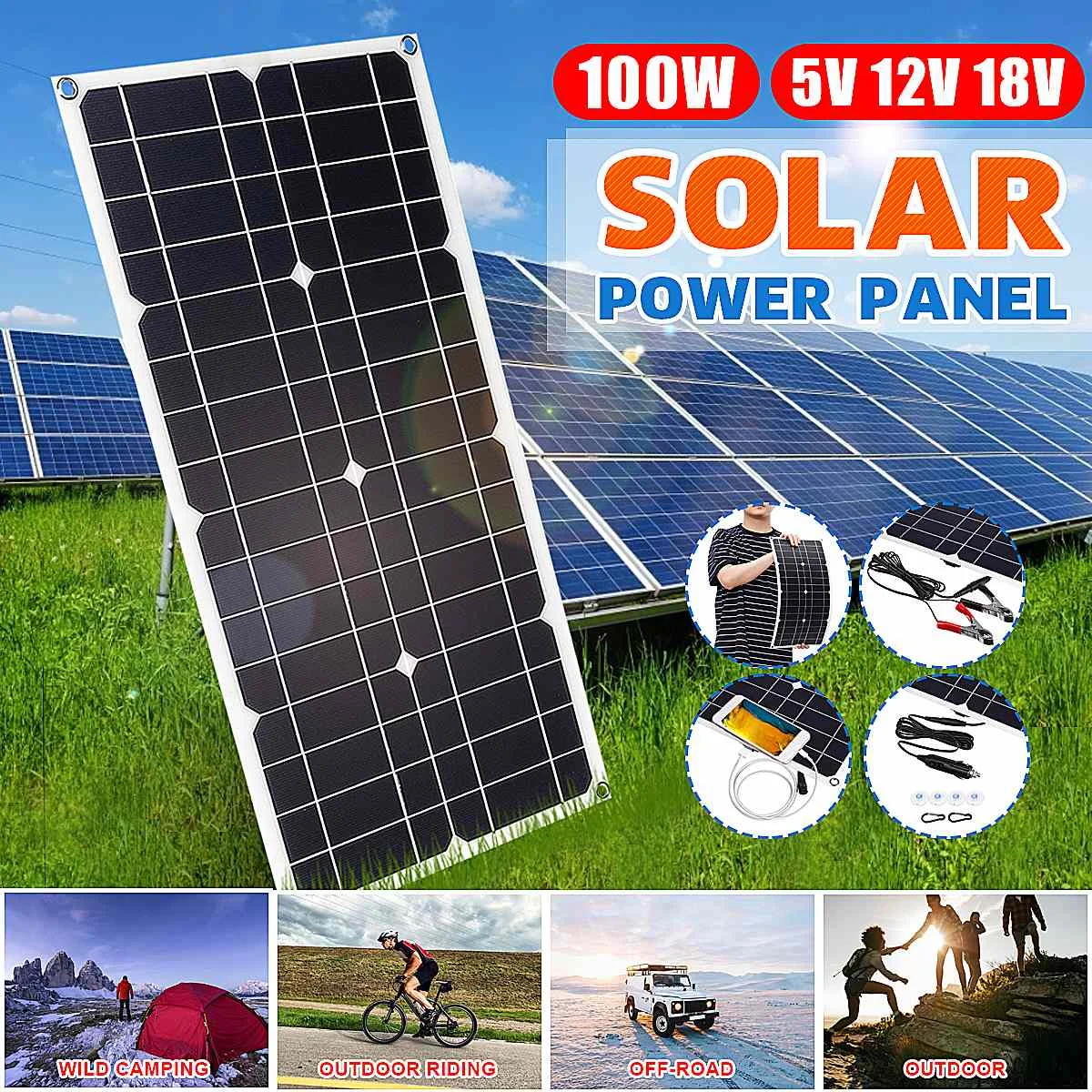 

100W Solar Panel USB 5V DC 12V With 10/20/30A Controller Flexible Solar cells for Car Yacht Battery Charger Waterproof