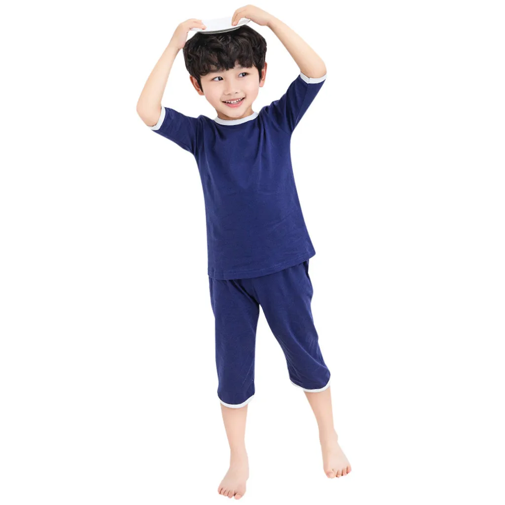 Baby Kids Teens Children Solid Pajamas Homewear Soft Outfits spring Autumn Baby Girls Clothes Pajamas Sets #C