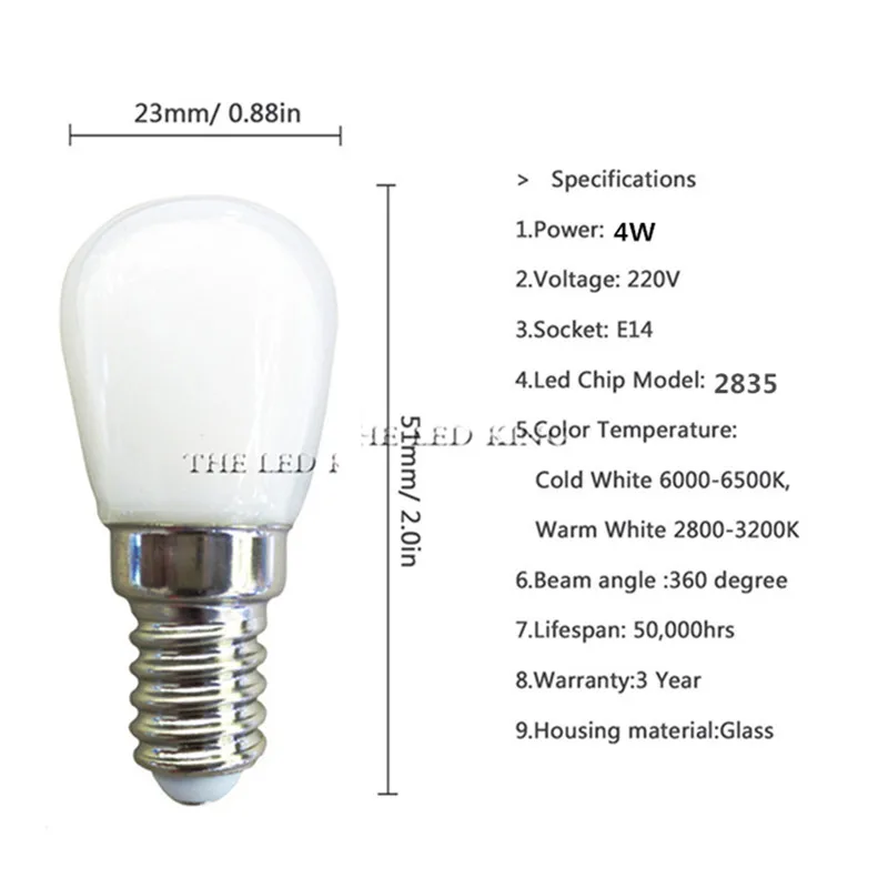 Светодиодная лампа E14 E12 COB 2835 SMD стеклянная для холодильника морозильной камеры