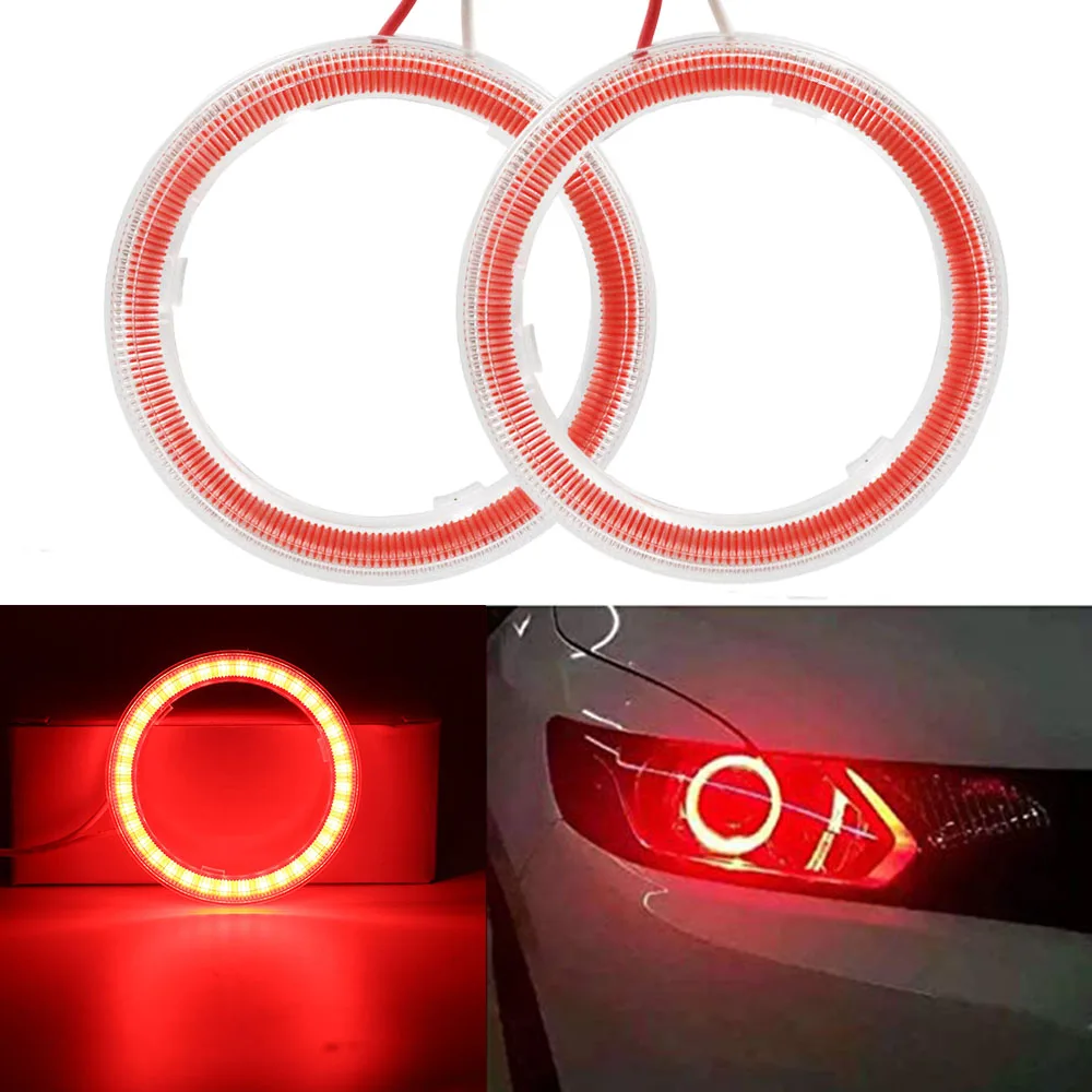 Everbrightt 1-Pair Red 90MM 66SMD COB LED Angel Eyes with Housing Halo Ring Light Bulbs 