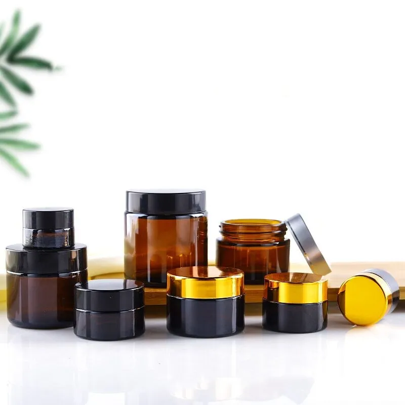 1pcs 5g/10g/15g/20g/30g/50g/60g Amber Glass Refillable Bottles Travel Face Cream Lotion Cosmetic Container Empty Makeup Jar Pot 3