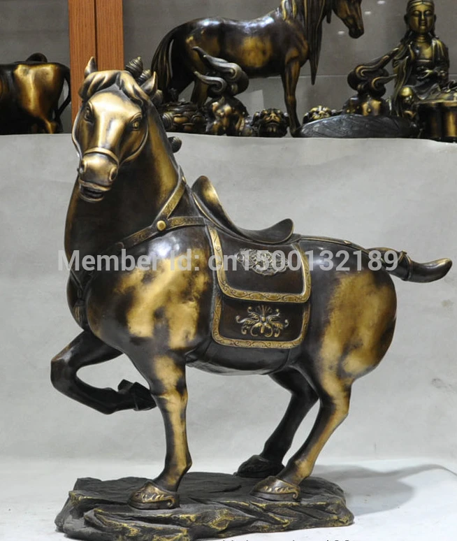 00121 24' Chinese Fengshui Bronze Zodiac Year Horse Successful Running Animal Statue(A0414