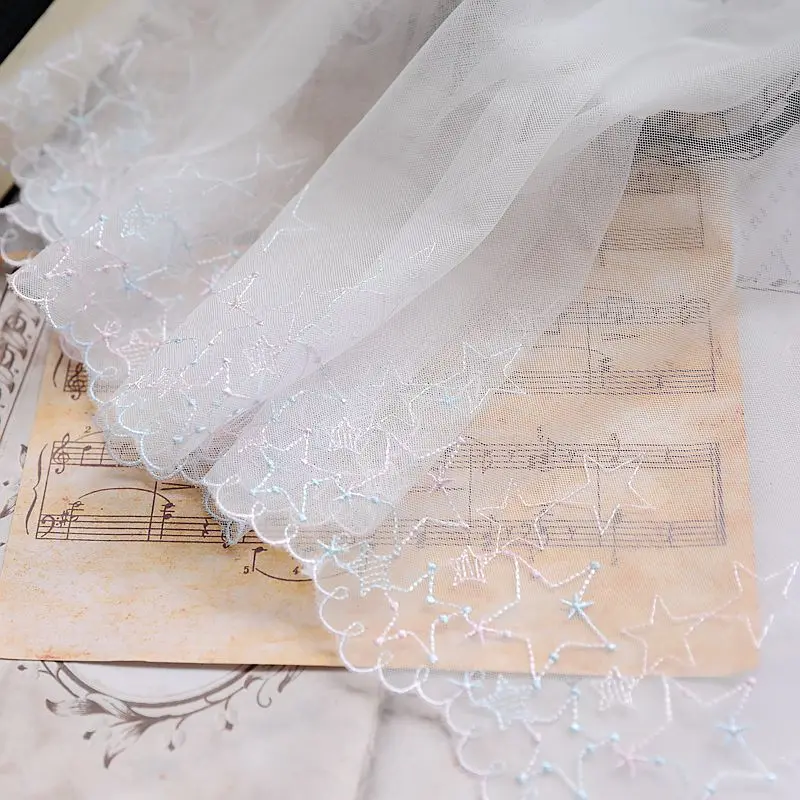 

29cm Wide 3meter/pack Small Colored Stars Embroidered Polyester Lace Fabric Mesh Tulle Trim Baby Dress Accessories X500