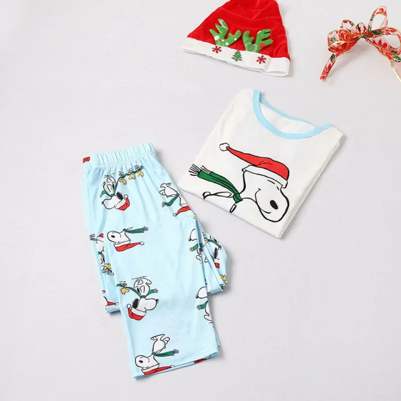 Family Matching Christmas Pjs Pajamas 2Pcs Set Men Women Baby Kids Winter Warm Sleepwear Nightwear Cartoon Animal Print