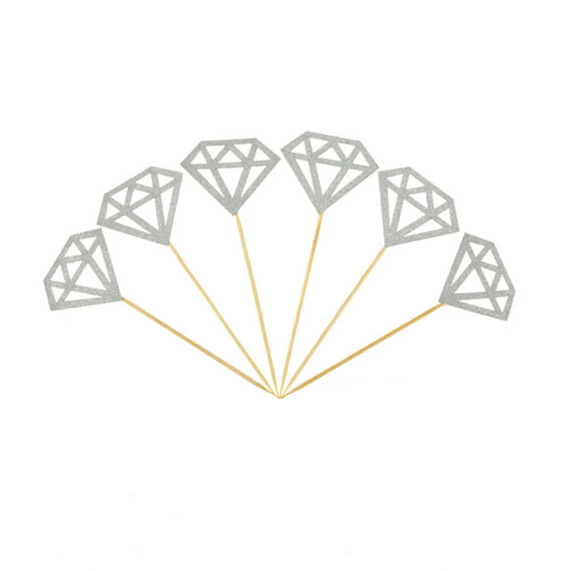 diamond Silver 10pcs 10 шт. золотые и серебряные блестящие топперы для кексов Свадебные украшения девичник вечерние товары для украшения торта, Q - Цвет: diamond Silver 10pcs