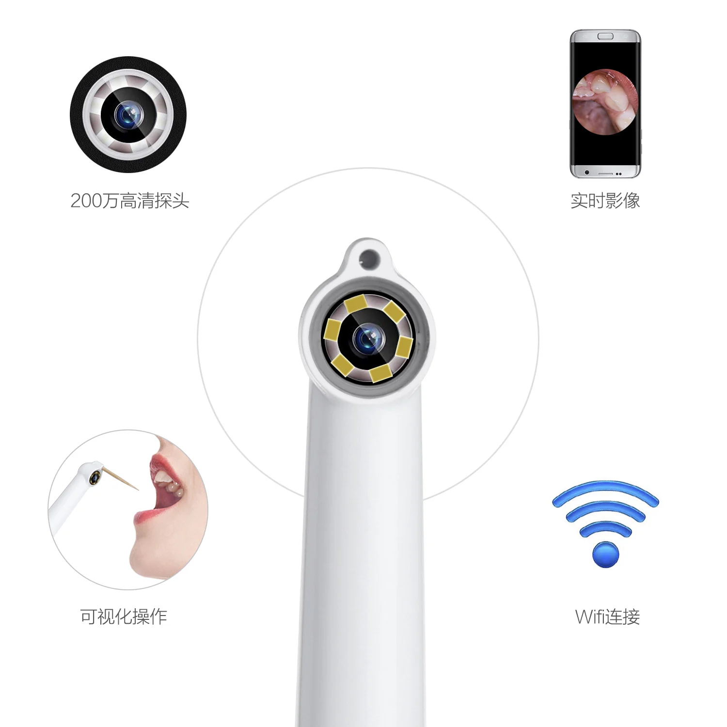 WiFi стоматологическая камера HD интраоральный эндоскоп светодиодный светильник USB кабель осмотр для стоматолога оральный в реальном времени видео стоматологический инструмент