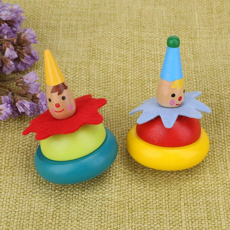 Baby Rotate 2Pcs Wooden Clown Toy Children Tumbler Grow Intelligence Kids Classic Gyro Educational Spinning Top | Игрушки и хобби