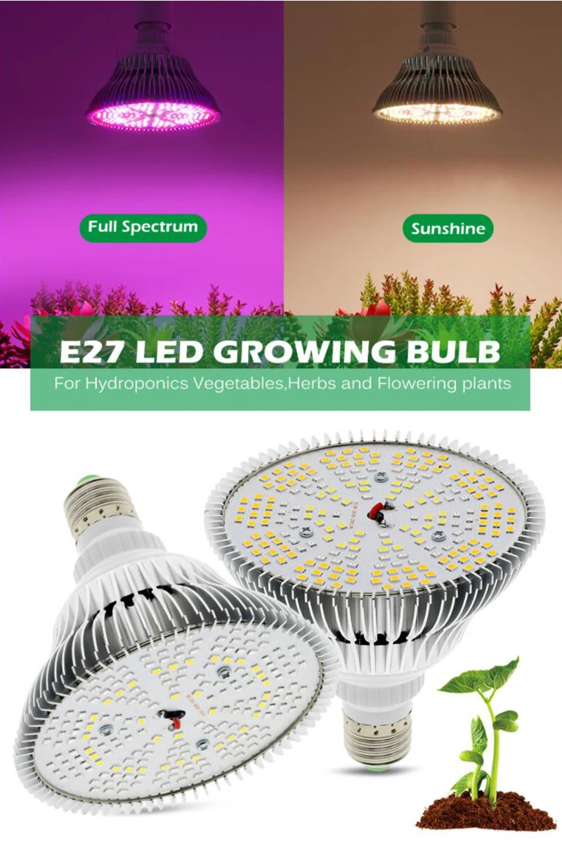 Description Picture 2 of item300W LED Grow Light Bulb E27 LED Plant Bulb 200 LEDs Sunlight Full Spectrum Indoor Flower Vegetables Seedling plant growth Lamp