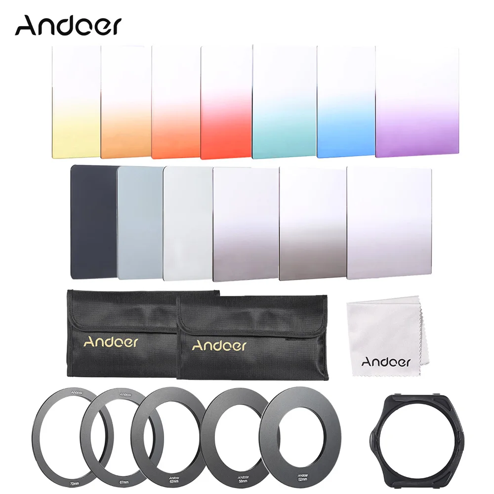 Andoer Full Color Square Gradient Filter Bundle Kit for Cokin P Series with Holder+Adapter Ring(52/58/62/67/72mm) | Электроника