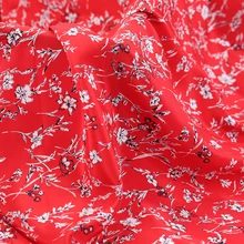 114 см шириной 16 мм белый цветочный принт тонкий красный шелк креп де шин ткань для летнего платья куртка брюки B210