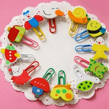 

12 Pcs/Set Creative Cute Cartoon Animal Pattern Wooden Paper Note Clips Bookmark Paperclip Learning Office Supplies 4*3cm Each