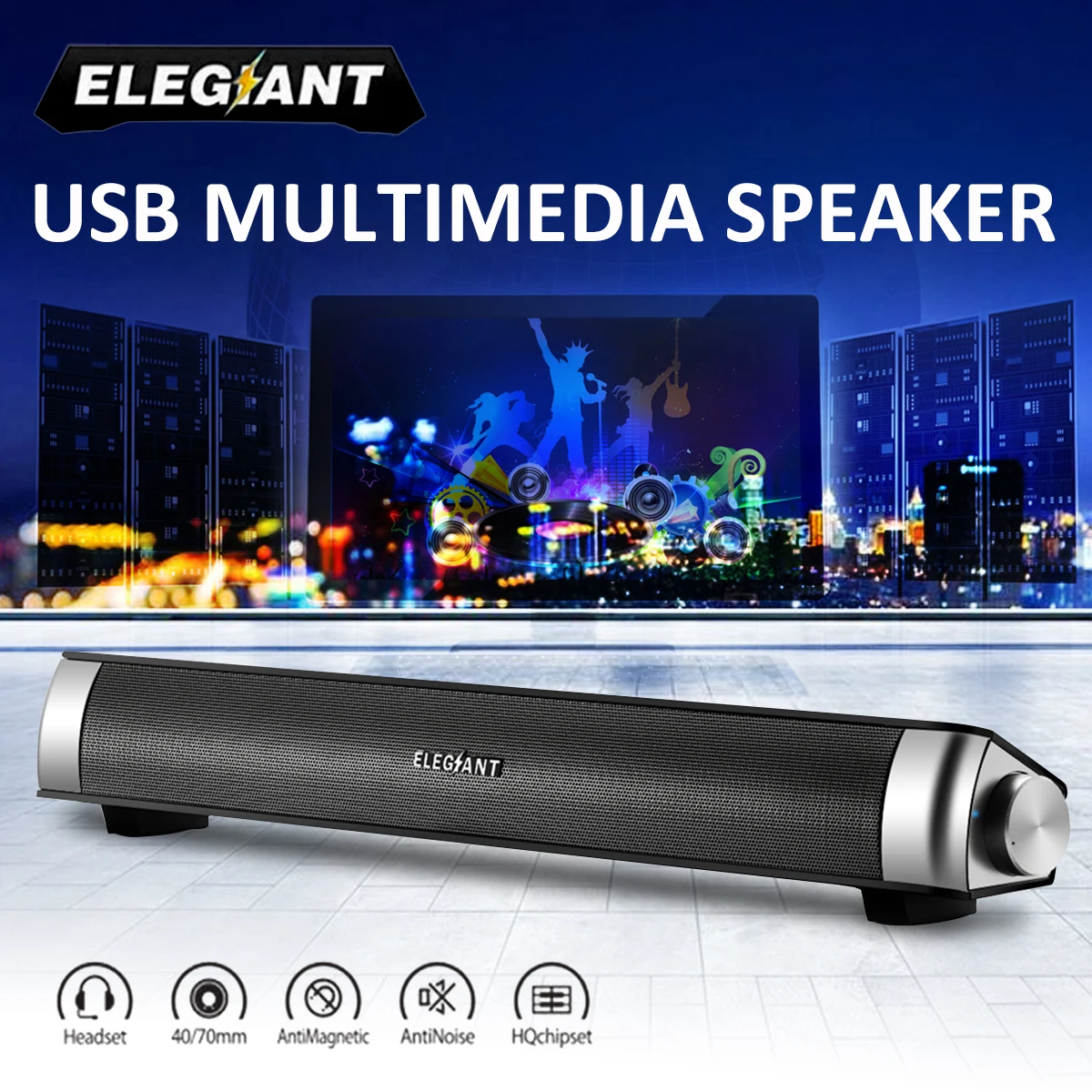 ELEGIANT Portable USB Speakers Subwoofer Stereo Surround Soundbar Music Player for Computer Desktop Laptop PC TV Phone Sound Bar