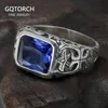 Real Pure 925 Sterling Silver Rings For Men Blue Natural Crystal Stone Mens Ring Vintage Hollow Engraved Flower Fine Jewelry ► Photo 1/6