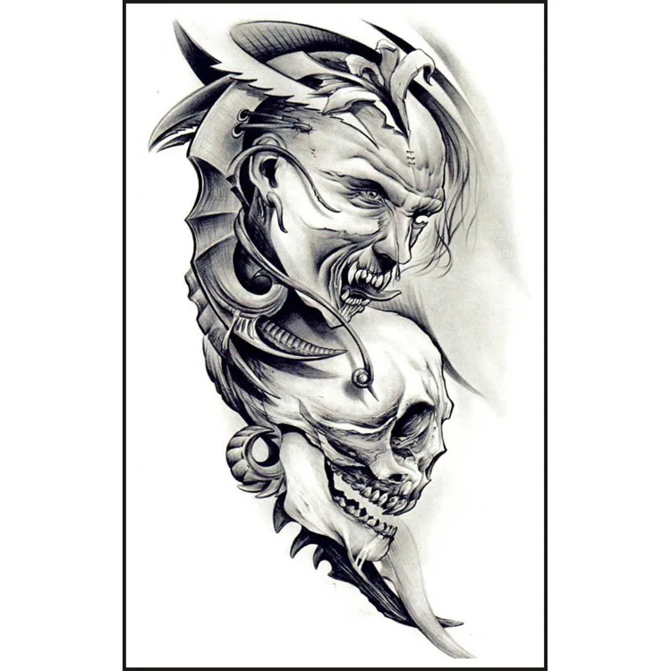 

Skull Sketch Waterproof Temporary Adhesive Tattoos Sticker Cool Fierce Fake Decal Art Arm for Women Men