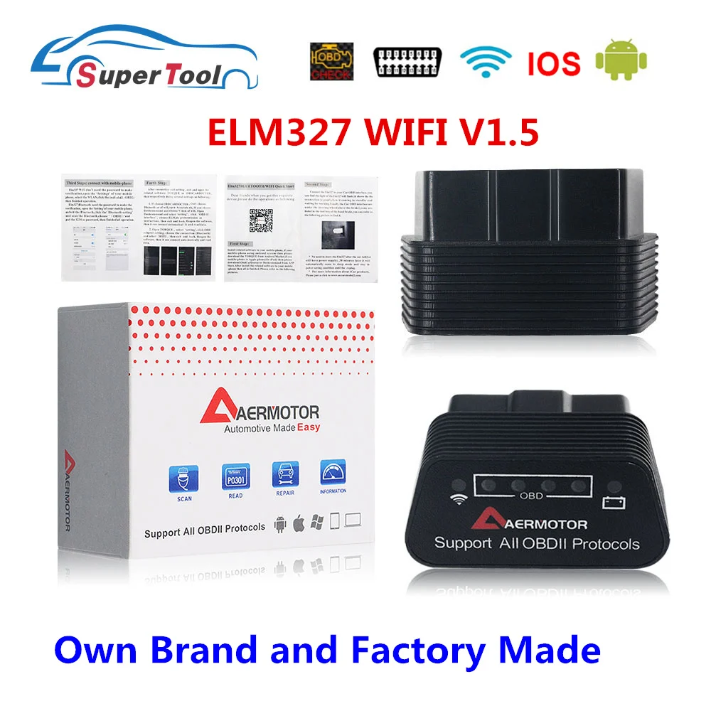 Автомобильный диагностический сканер ELM327 V1.5 OBDII Wi Fi OBD2 ELM 327 Fi/Wi 1 5 автомобильный
