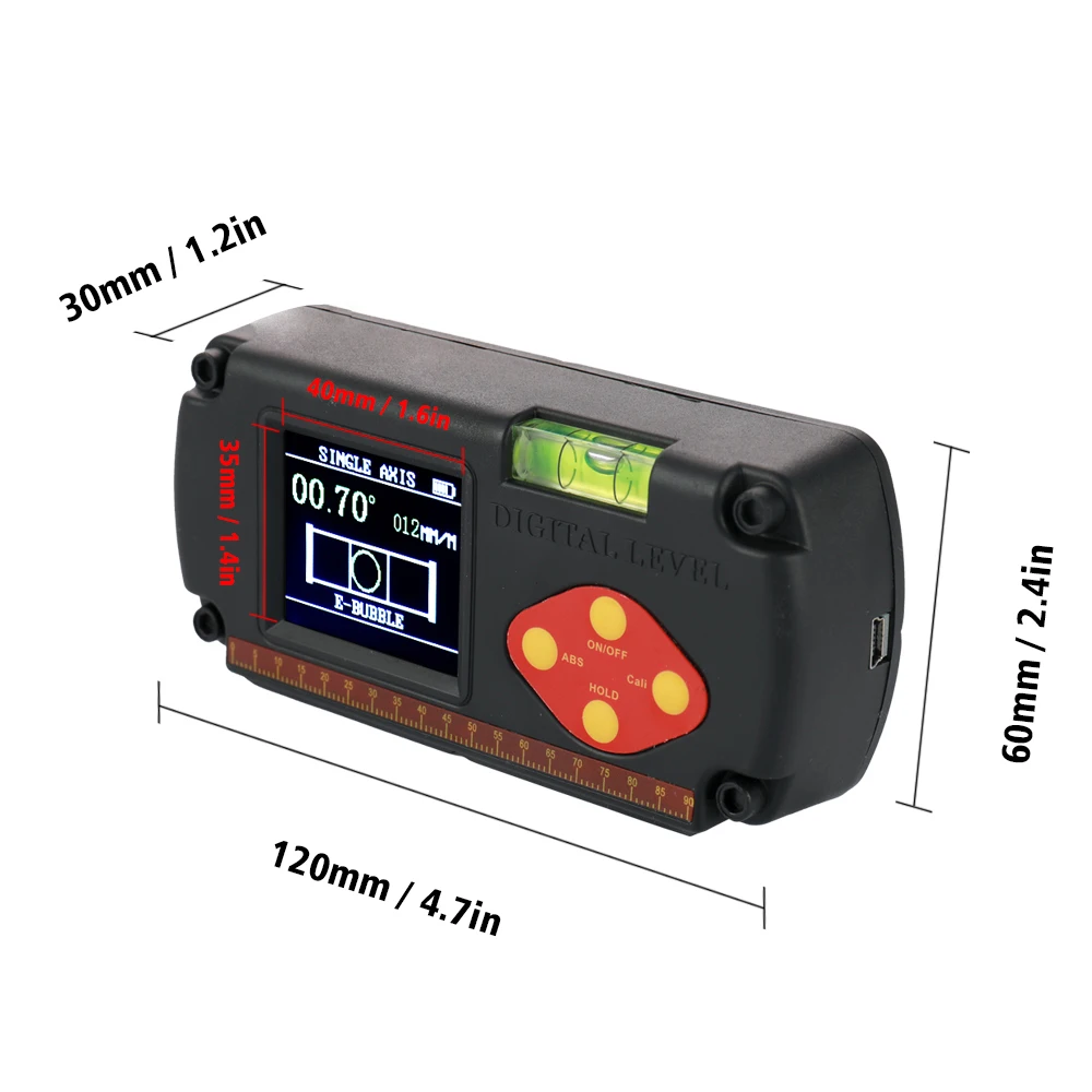 Цифровой Инклинометр 0,1 ° точность с usb-кабелем двухосевой угловой линейкой и встроенным литиевым аккумулятором Портативный ЖК-дисплей