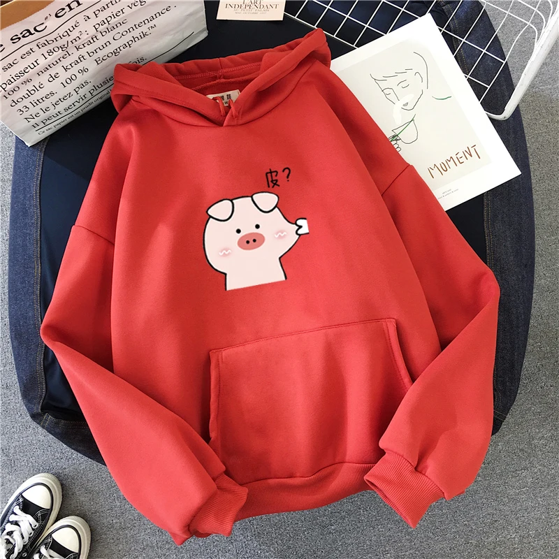 Pink pig print autumn and winter sweatshirt ladies pullover cute funny cartoon hoodie casual Harajuku female hooded sweatshirt