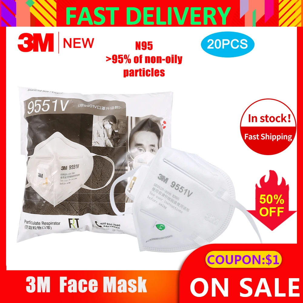 

10Pcs 3M 9551V N95 Mask Face Mask KN95 Respirator Mascarillas Ffp2 as Ffp3 Protective Masks Safety Mask Valve Face Mouth Masks