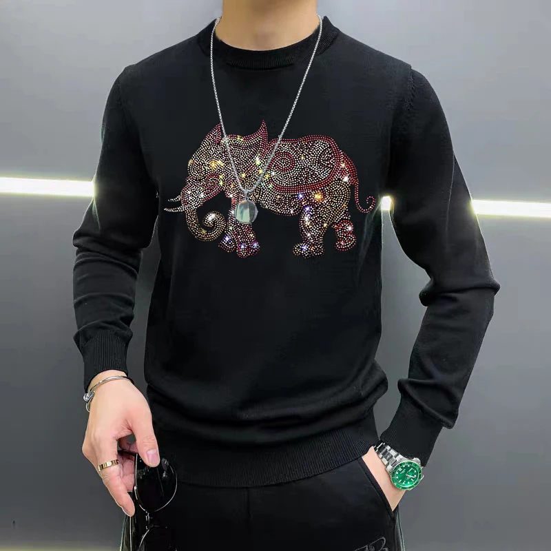 Trend Autumn And Winter Custom Hot Diamond Design Men's Sweater Wild Personality Knitted Pullover Loose Cashmere Clothing