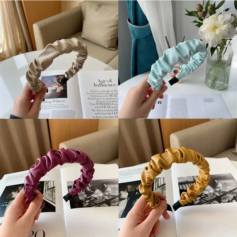 

Fashion PU Leather Accessories Folds Pattern Hair Hoop Women Wholesale Exquisite
