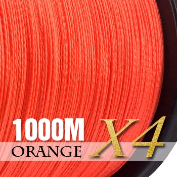 SIECHI Fishing Braid 300M 4 Strands Multifilament Fishing line Carp Fishing 12 15 20 30 38 43 52 62 83lb 1000m-Orange